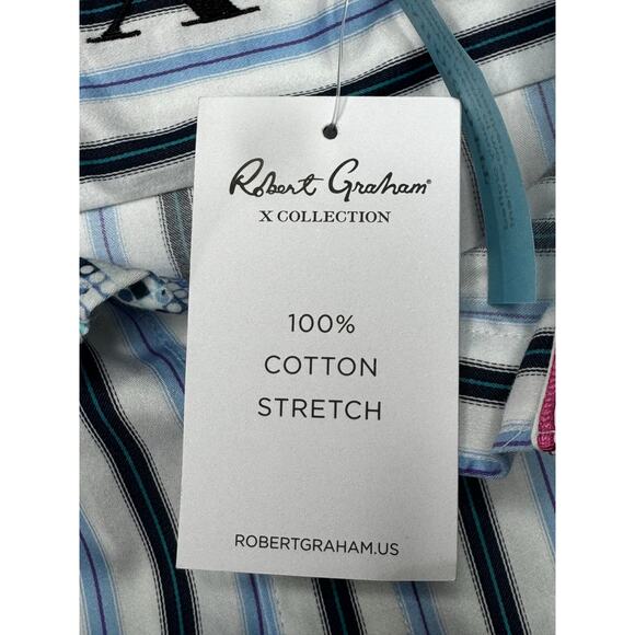 NWT Robert Graham Men's LS Tailored Fit Blue White Striped Button Up Shirt -Sz M - Picture 6 of 9